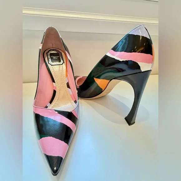 DIOR Christian Dior Pink ,Orange,green Black high Heels SHOES SIZE 39,5 -US 9,5 - Picture 9 of 17